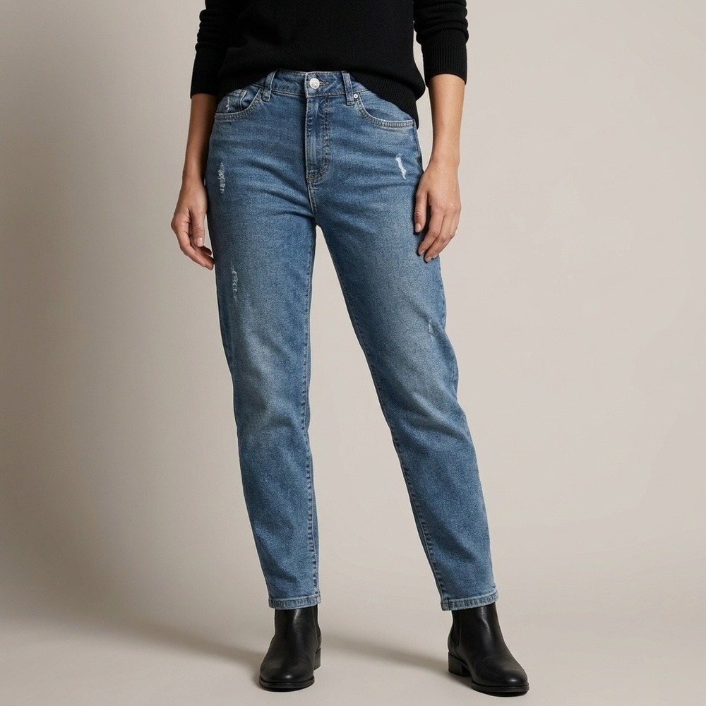 Mavi Cindy‎ Mom Jeans Womens 27 High Rise Tapered Medium Wash Distressed Blue